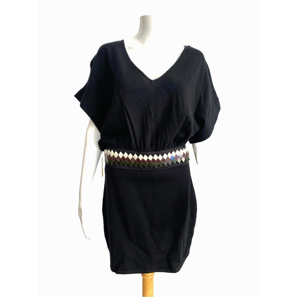 NWT Catherine Malandrino S/4 Dolman Mini Sweater Dress Black V-Neck Wool $495